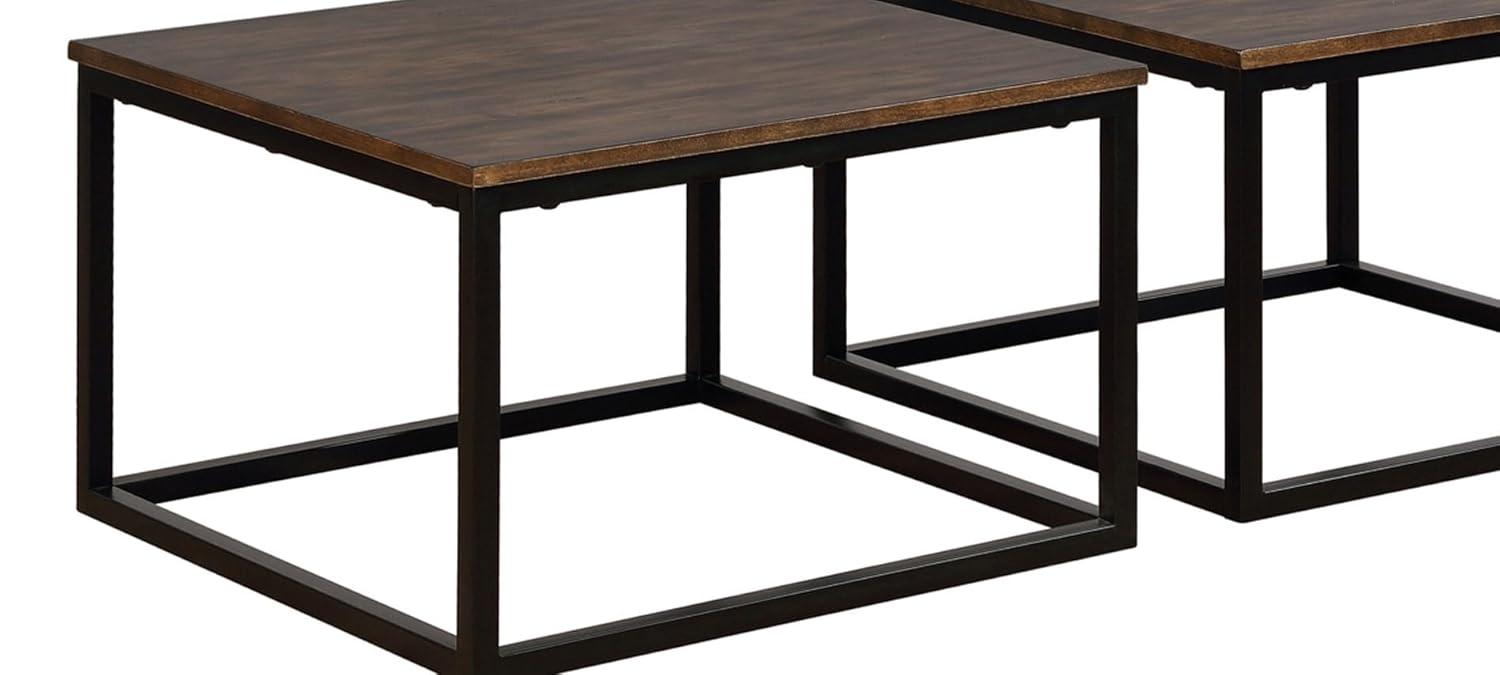 27.5" Set Of 2 Arcadia Acacia Wood Square Coffee Tables Antiqued Mocha - Alaterre Furniture: Industrial Style, Trestle Base