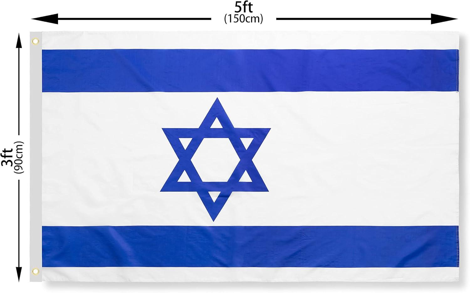 Fly Breeze 3x5 Foot Israel Flag - Vivid Color and Fade proof - Canvas Header and Double Stitched - Israeli National Flags Polyester with Brass Grommets 3 X 5 Ft as show