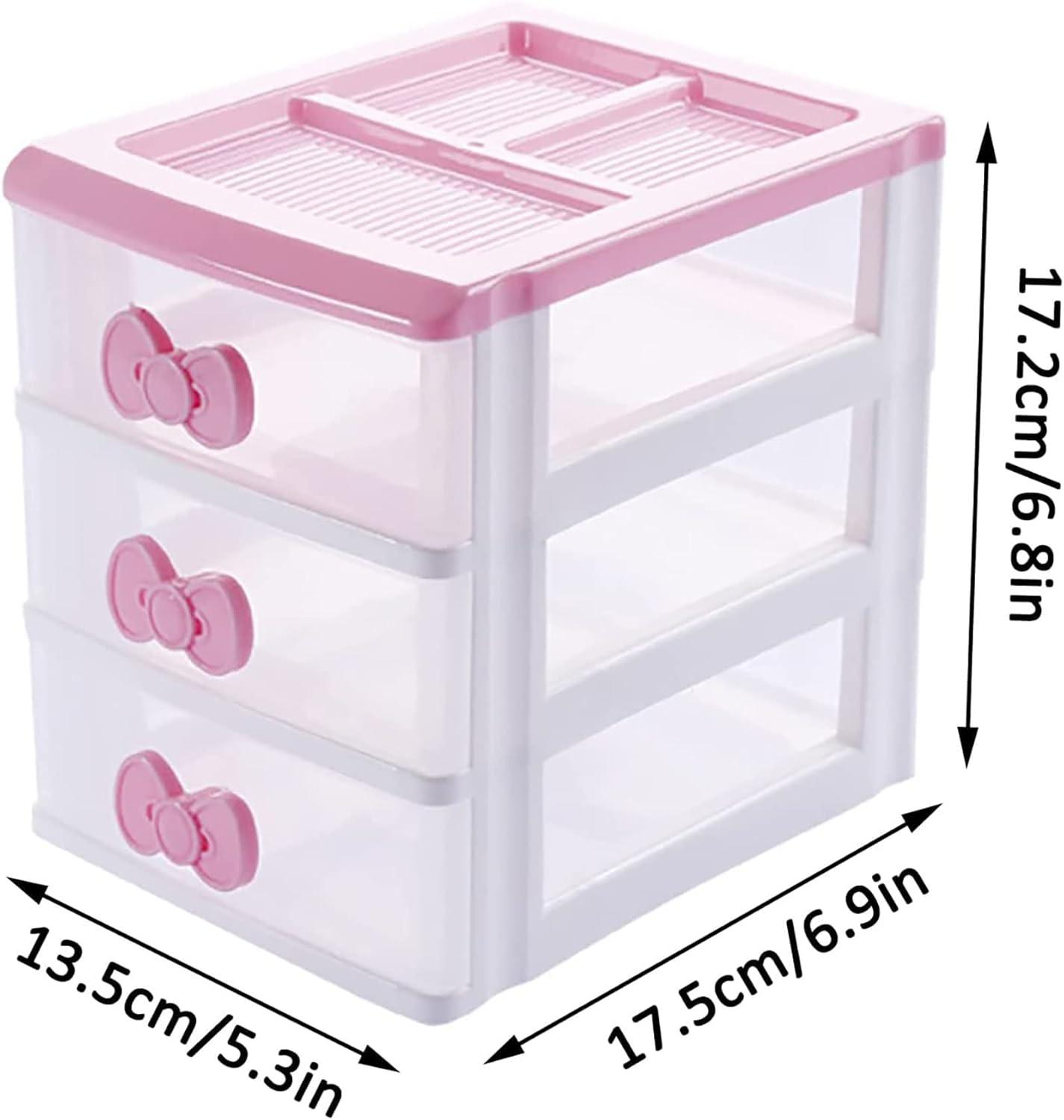 3 Drawer Storage Organizer Small Plastic Drawer Kawaii Purple Desk Organizer Drawer for Bathroom, Dorm, Desk, Office