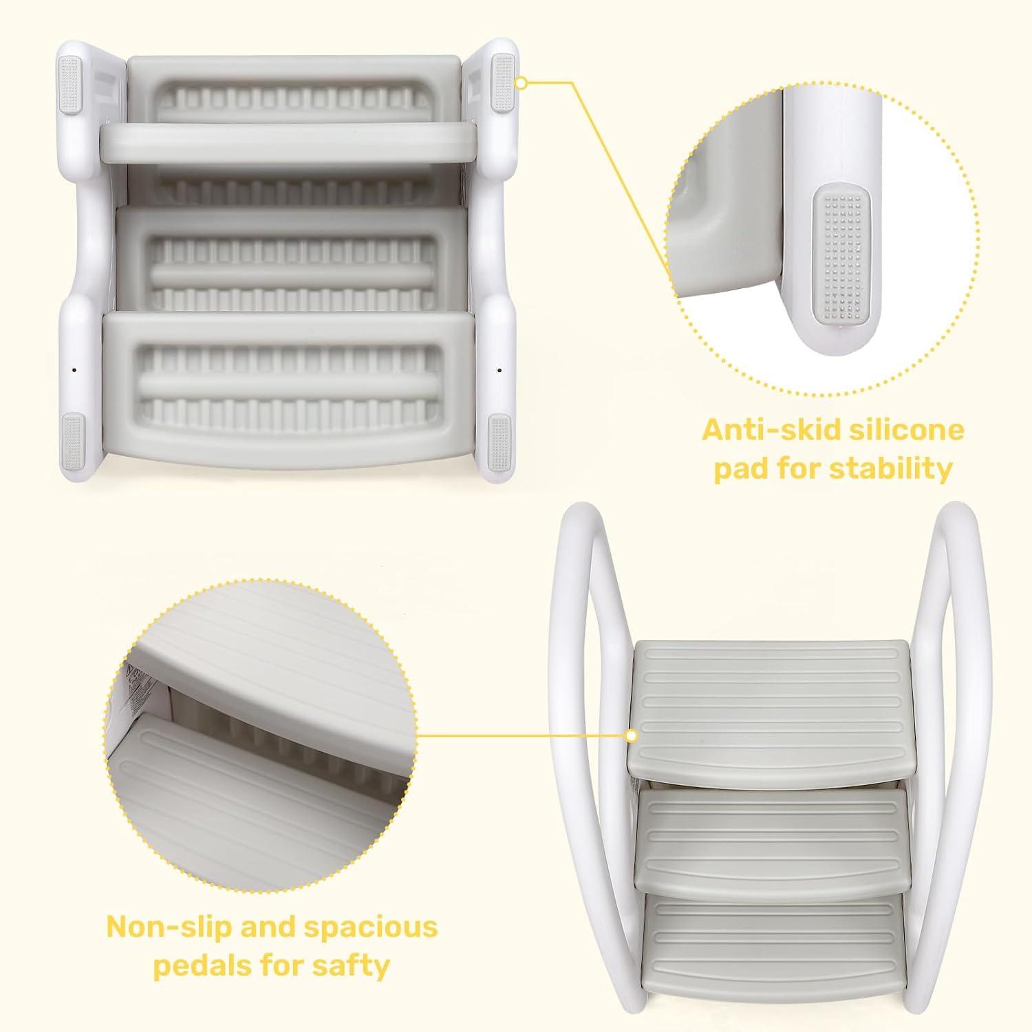 Toddler Step Stool for Bathroom Sink Kitchen Counter, Plastic Kids 3 Step Stool with Handles Sides for Toilet Potty Training, Lightweight Non-Slip, Stepping Standing Stool Helper