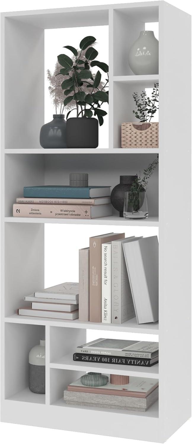 White Modern 8-Shelf Wooden Bookcase