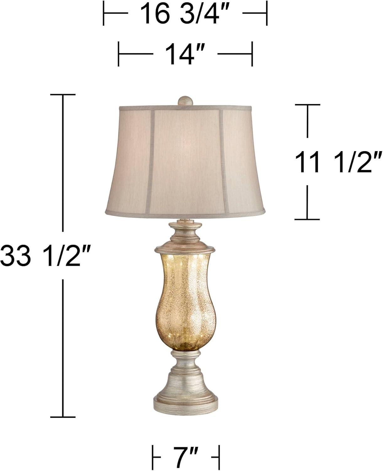 Barnes and Ivy Freida Table Lamp 33 1/2" Tall Mercury Glass Urn Off White Fabric Bell Shade for Bedroom Living Room Bedside Nightstand Office Kids