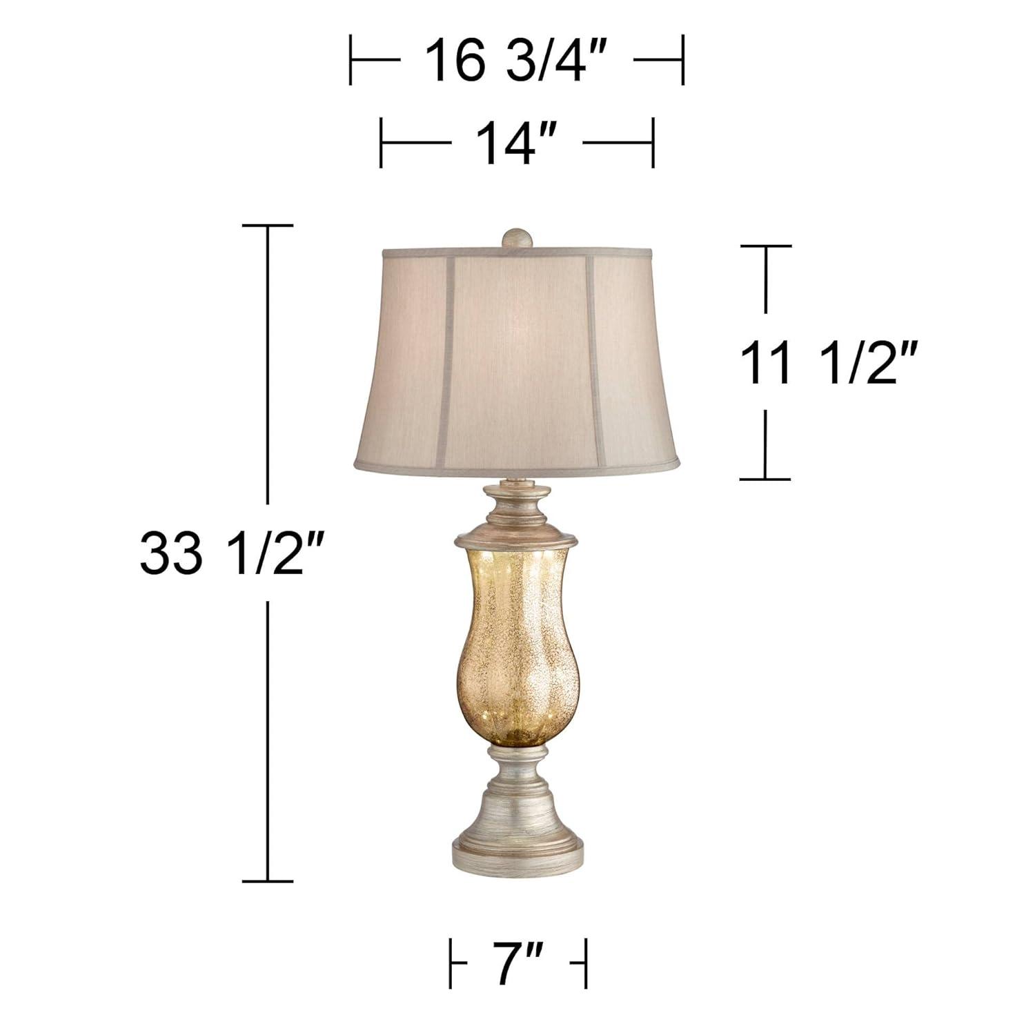 Barnes and Ivy Freida Table Lamp 33 1/2" Tall Mercury Glass Urn Off White Fabric Bell Shade for Bedroom Living Room Bedside Nightstand Office Kids
