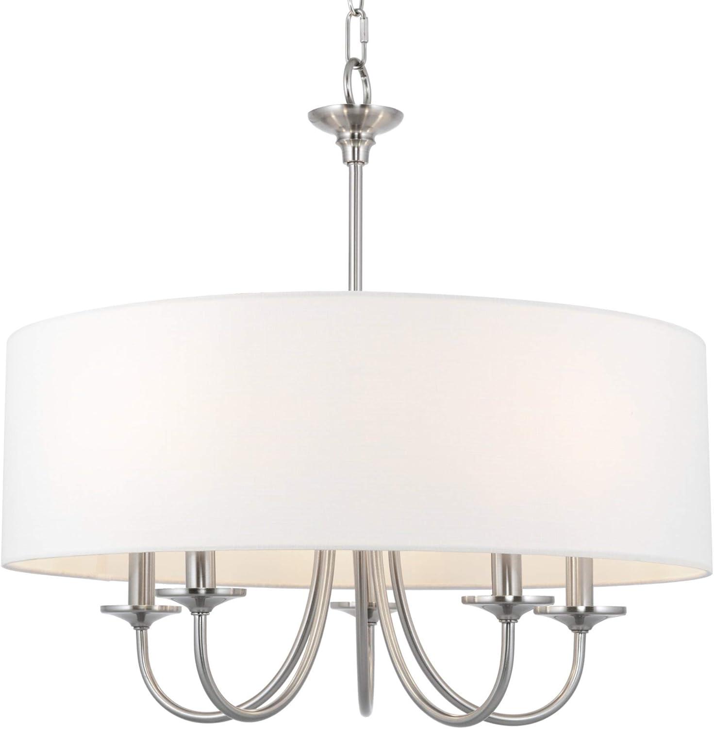 Elegant Brushed Nickel 5-Light Drum Chandelier with White Linen Shade