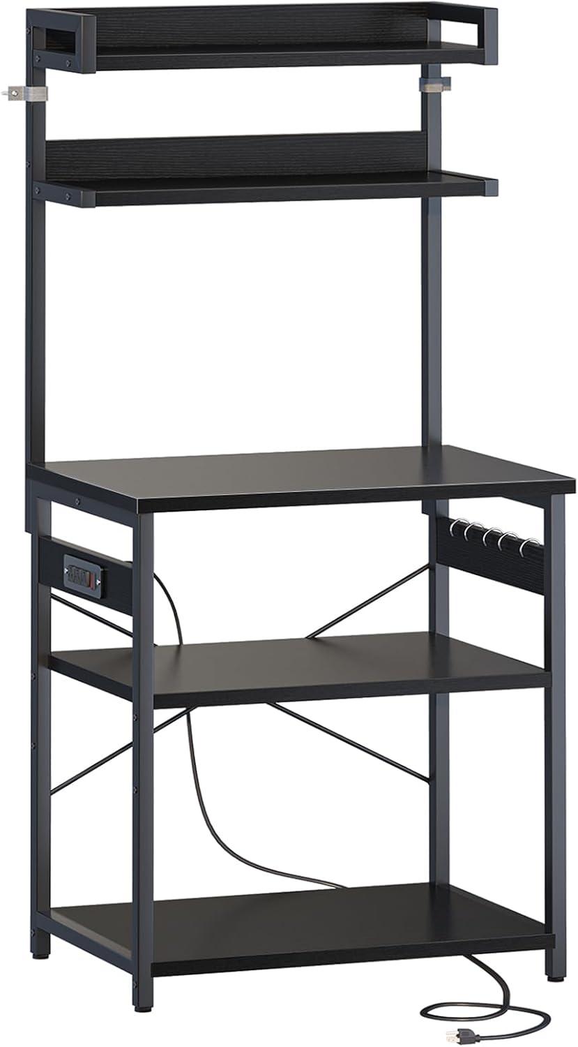 Black 5-Tier Modern Kitchen Rack with Built-in Power Outlet