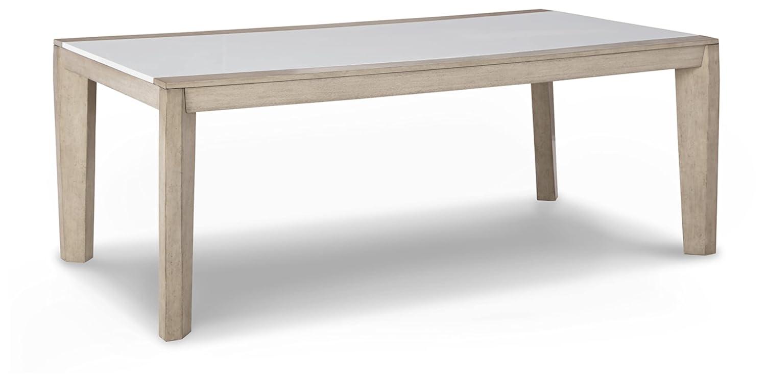 Contemporary Beige & White Wood Dining Table with Acrylic Insert