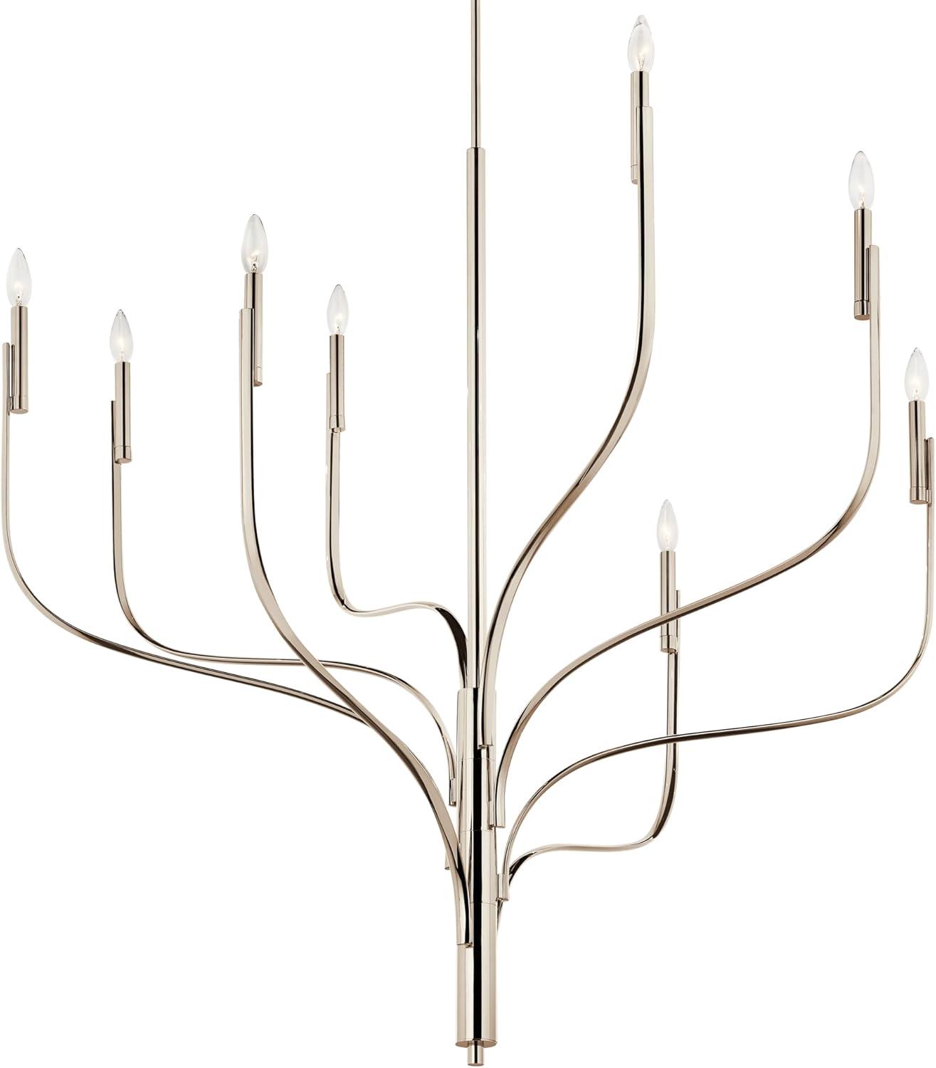 Polished Nickel 8-Light Sculptural Candle Chandelier