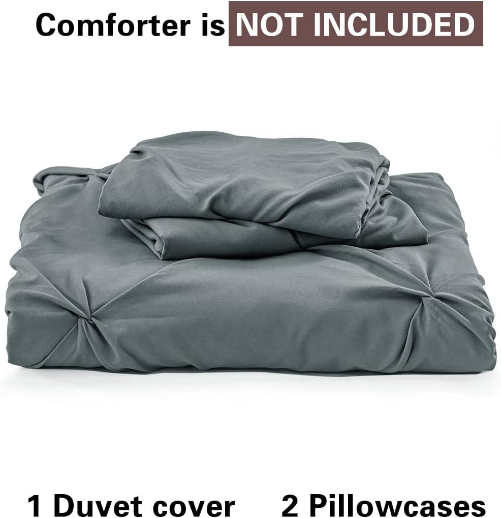 Nestl 3 Piece Pinch Pleated Duvet Cover Set, Full Size Pintuck Duvet Cover with Button Closure, Blush