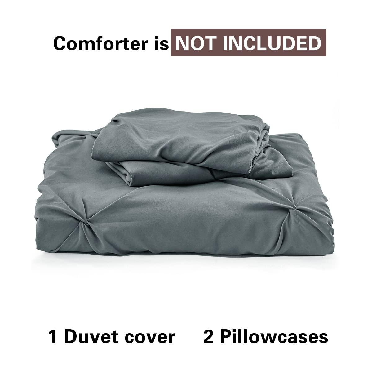 Nestl 3 Piece Pinch Pleated Duvet Cover Set, Full Size Pintuck Duvet Cover with Button Closure, Blush