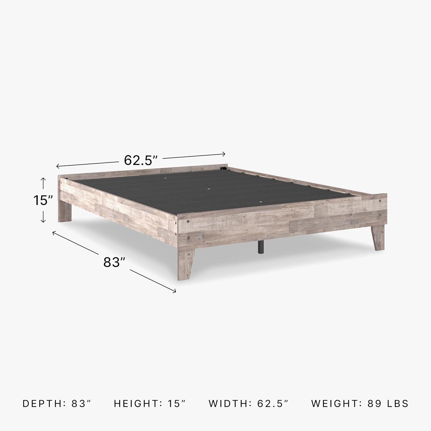 Signature Design by Ashley Queen Neillsville Platform Bed Whitewash: Beach Chic Urban Style, Pine Grain, No Box Spring Needed