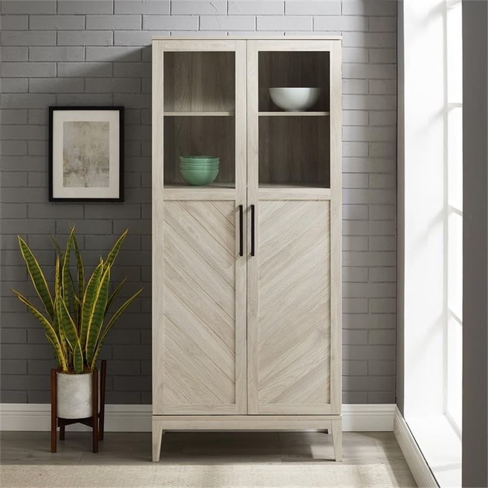 Birch Chevron 68" Storage Cabinet with Glass Doors