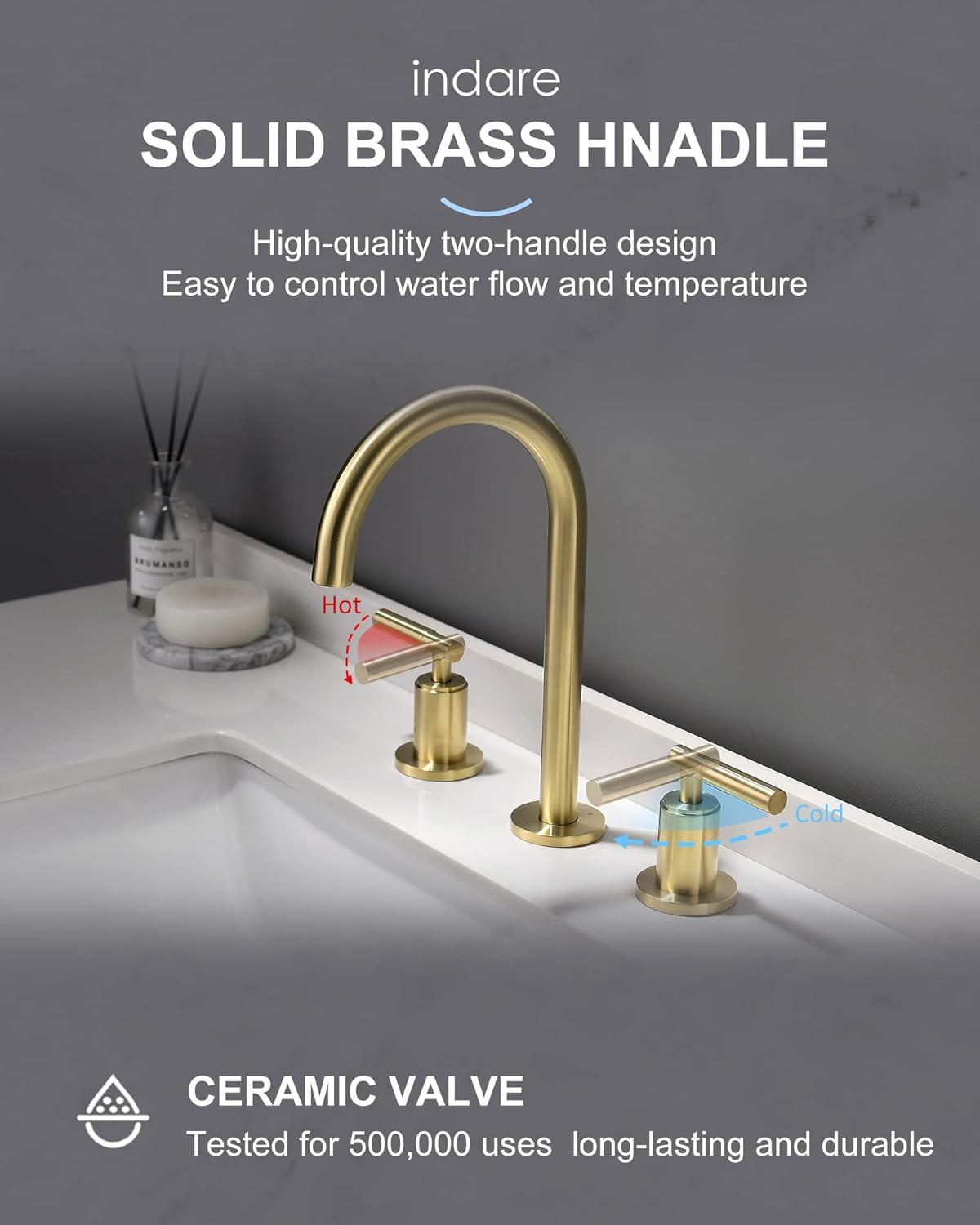 Brushed Gold Brass 3-Hole Bathroom Faucet with Pop-Up Drain