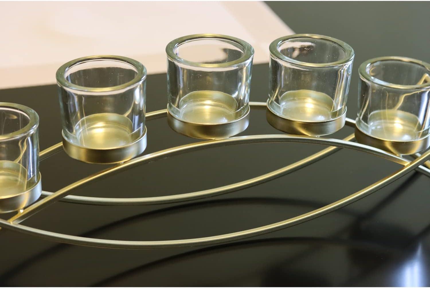 Seraphic Iron Arch Table Centerpiece Decorations Long Candle Holder for Weddings, Patio, Kitchen, Dining Room, and Coffee Tables, Gold, Clear Chunky 5 Cups