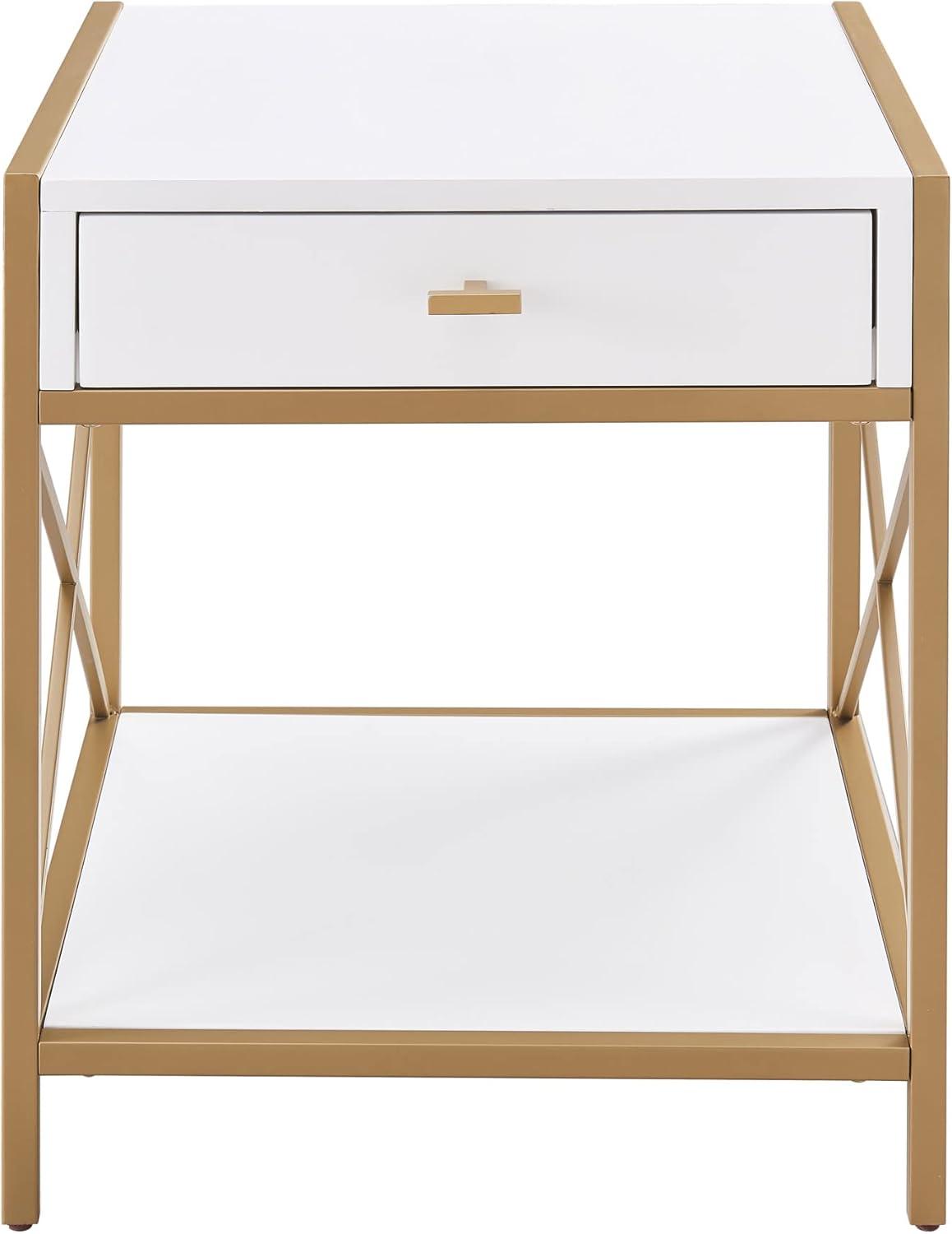 Leick Home 9206-WTGL Claudette Mixed Metal and Wood Drawer End Table, White/Gold