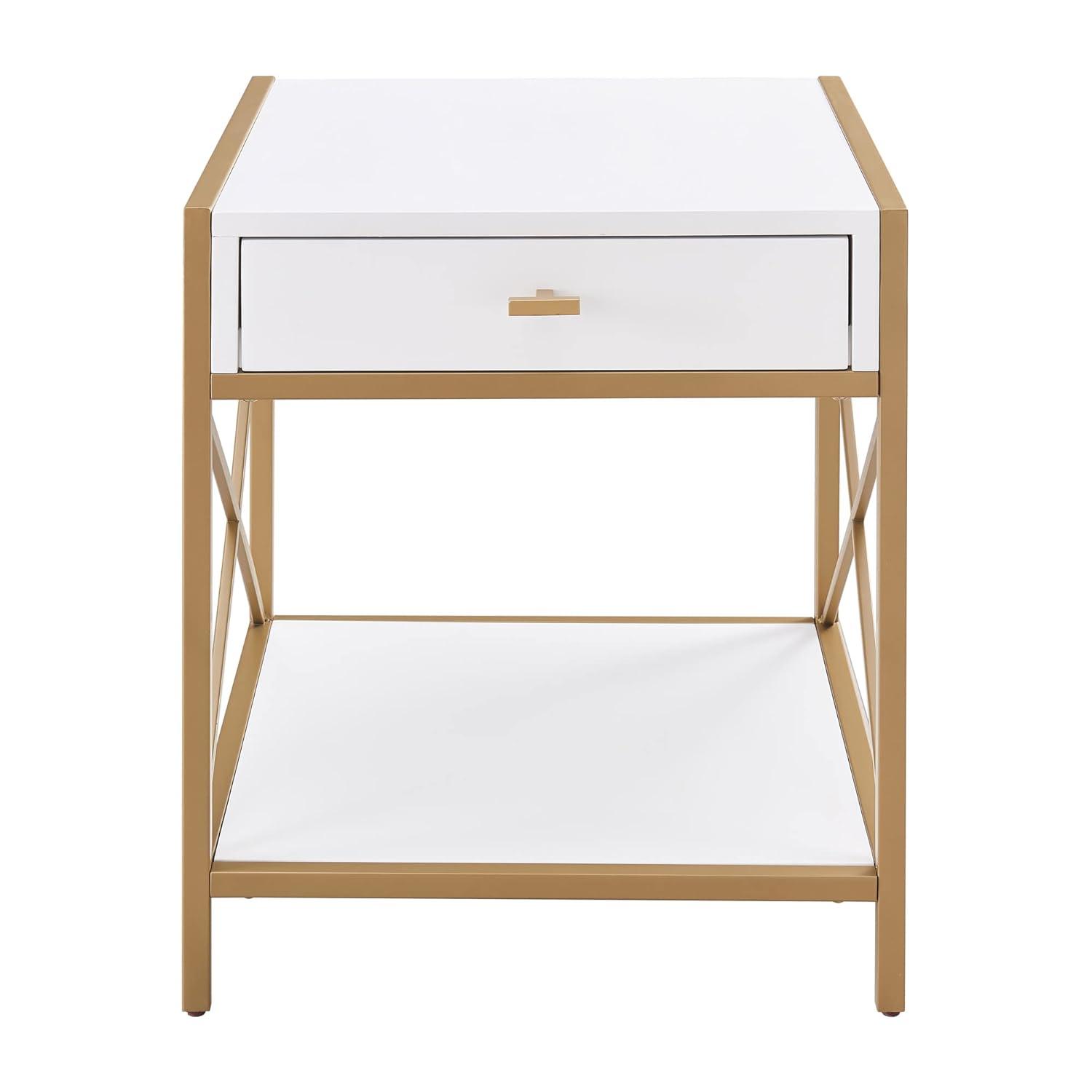 Leick Home Claudette Mixed Metal and Wood 1-Drawer End Table with Shelf, White/Gold