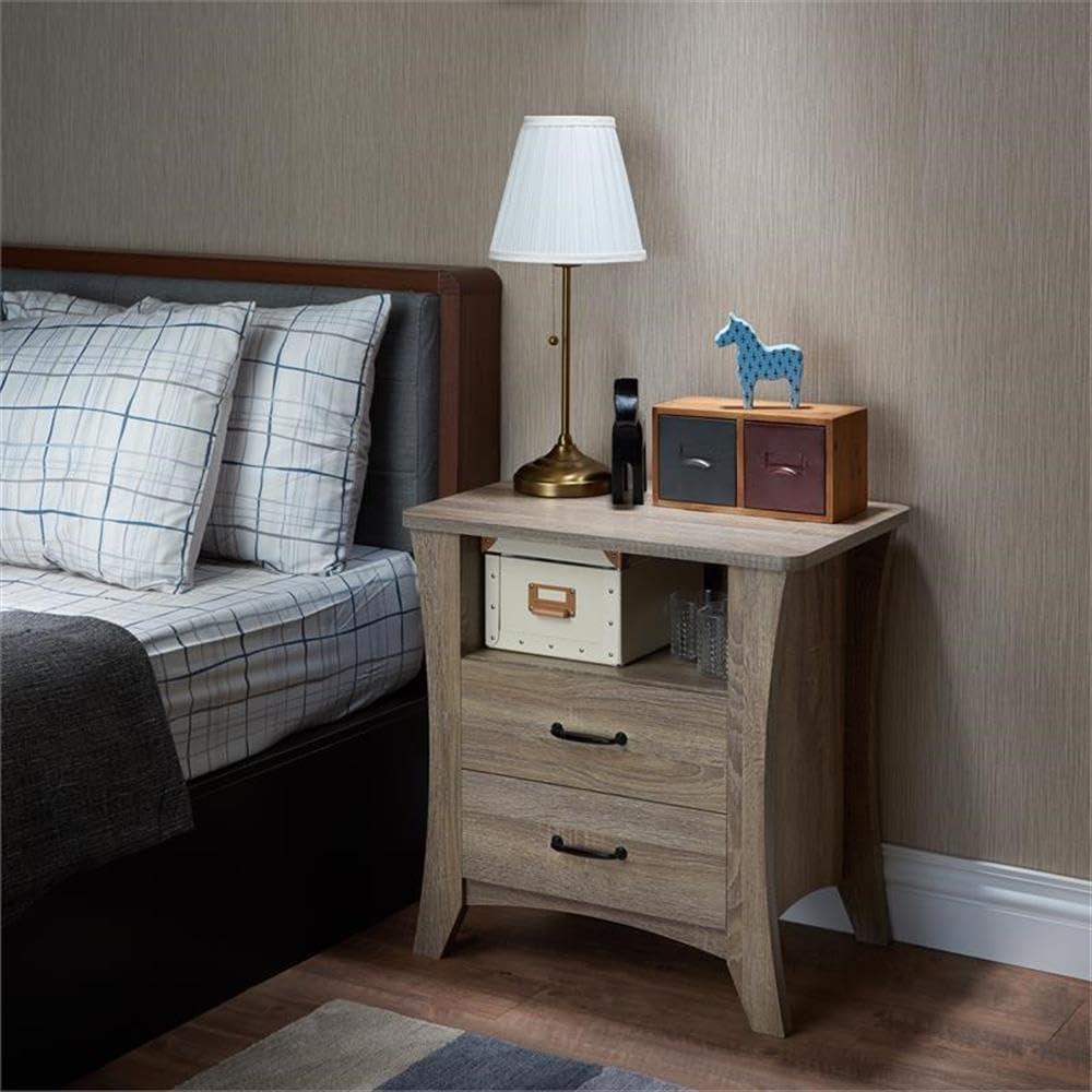 24" Colt Accent Table Rustic Natural - Acme Furniture: Engineered Wood Nightstand with Open Storage, 2 Drawers