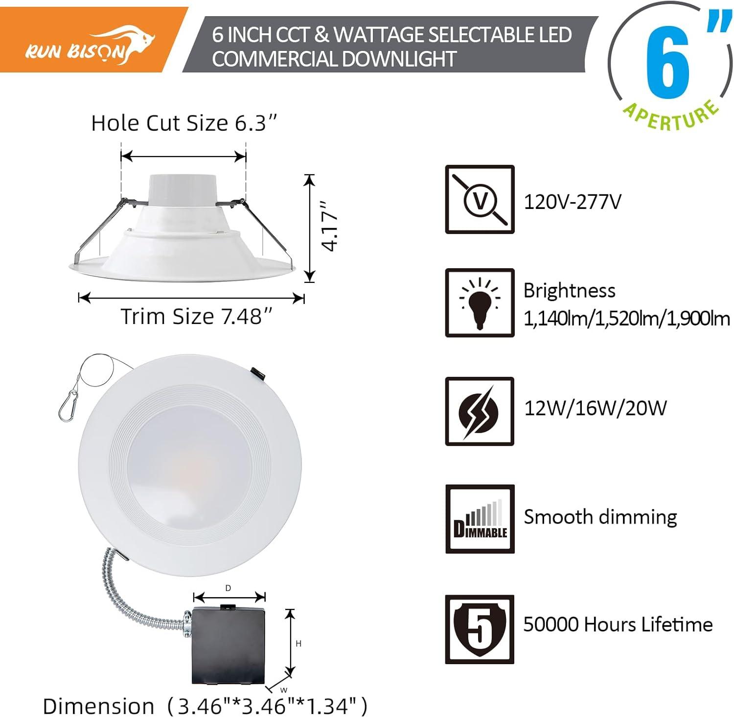 6in. CCT and Wattage Selectable NewRemodel IC Rated Integrated LED Commercial Downlight