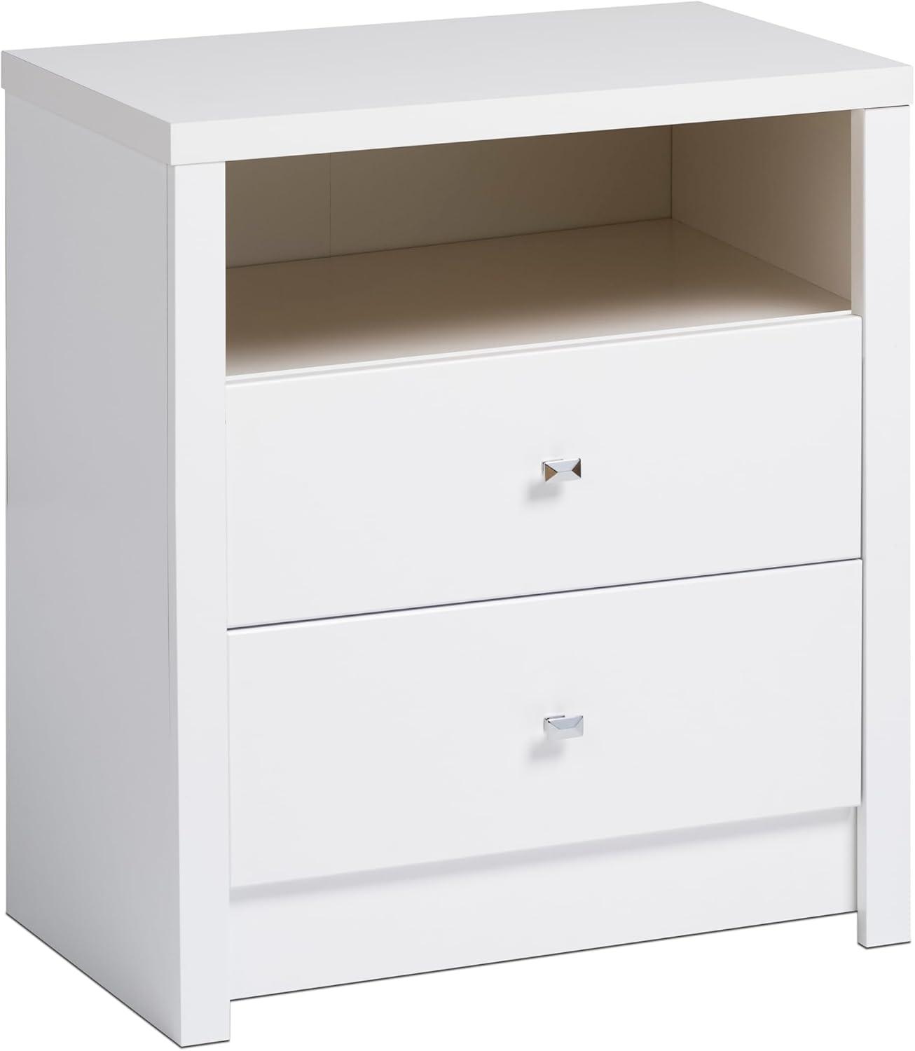 Calla Tall 2 Drawer Nightstand White - Prepac: Modern Style, Wood Composite, Includes Anti-Tip Hardware