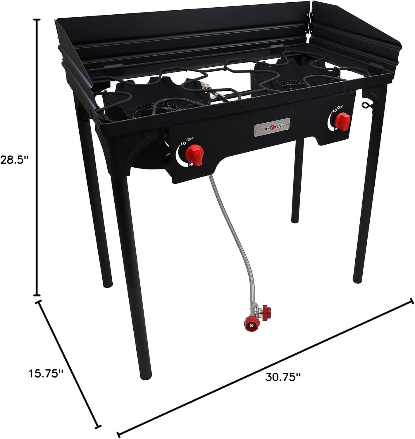 Black Steel 2-Burner Outdoor Propane Camp Stove with Windscreen