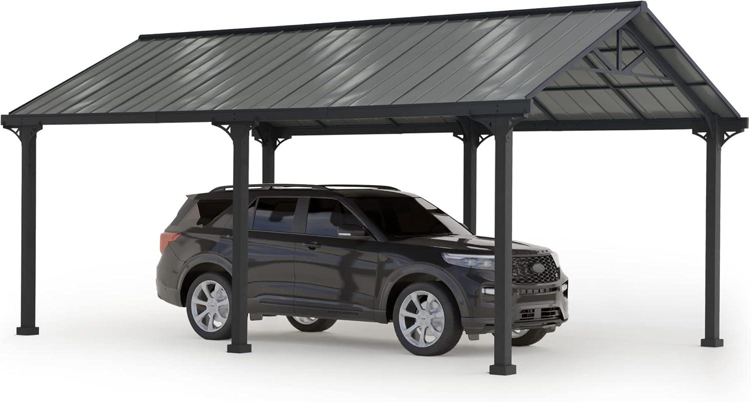 Gray Steel 12' x 20' Gable Roof Carport Pavilion