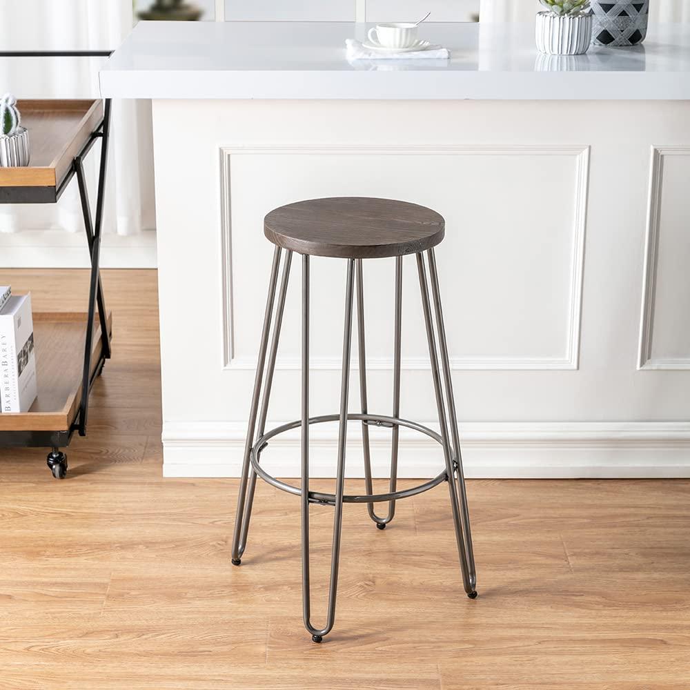 29" Quinn Barstool Metal - ACEssentials: Powder-Coated Steel Frame, Fixed Height, Mid-Century Modern Design
