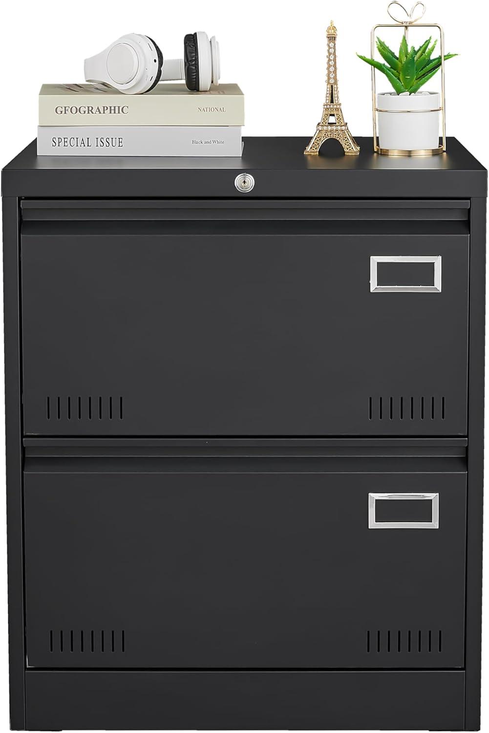 Metal Filing Cabinet 2 Drawer, Metal Lateral File Cabinet with Lockfor Home Office, Heavy Duty Office Steel Filing Cabinet for Legal/Letter/A4/F4