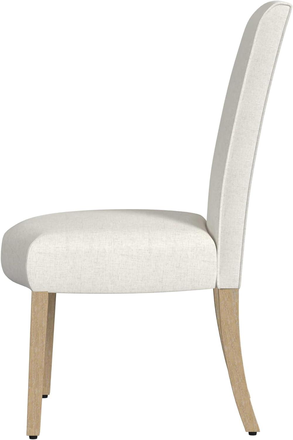 Cream Upholstered Linen Parsons Side Chair with Wood Legs, Set of 2