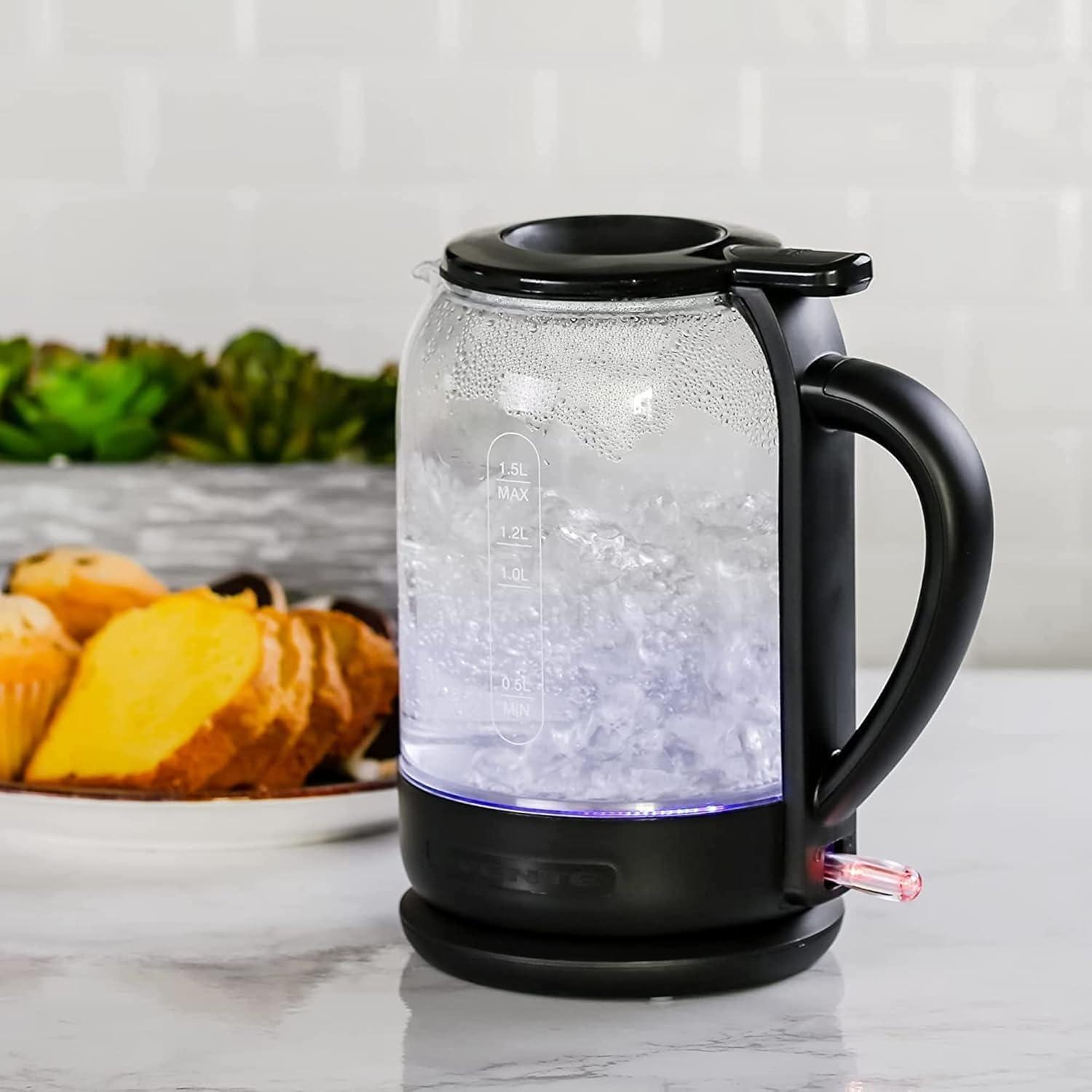 1.5L Black Glass Electric Tea Kettle with ProntoFill Design