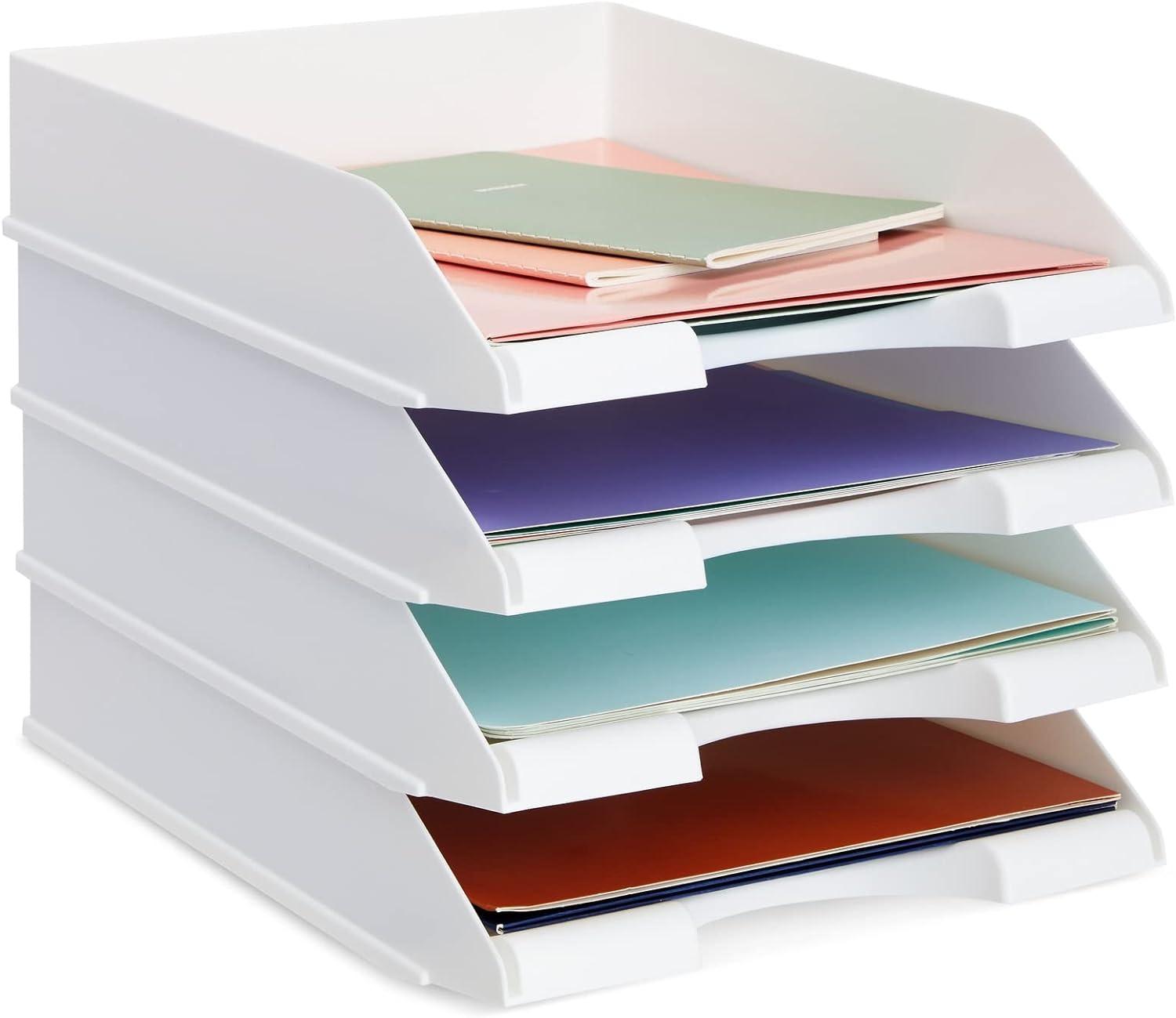 White Stackable Plastic Paper Trays for Letter Documents