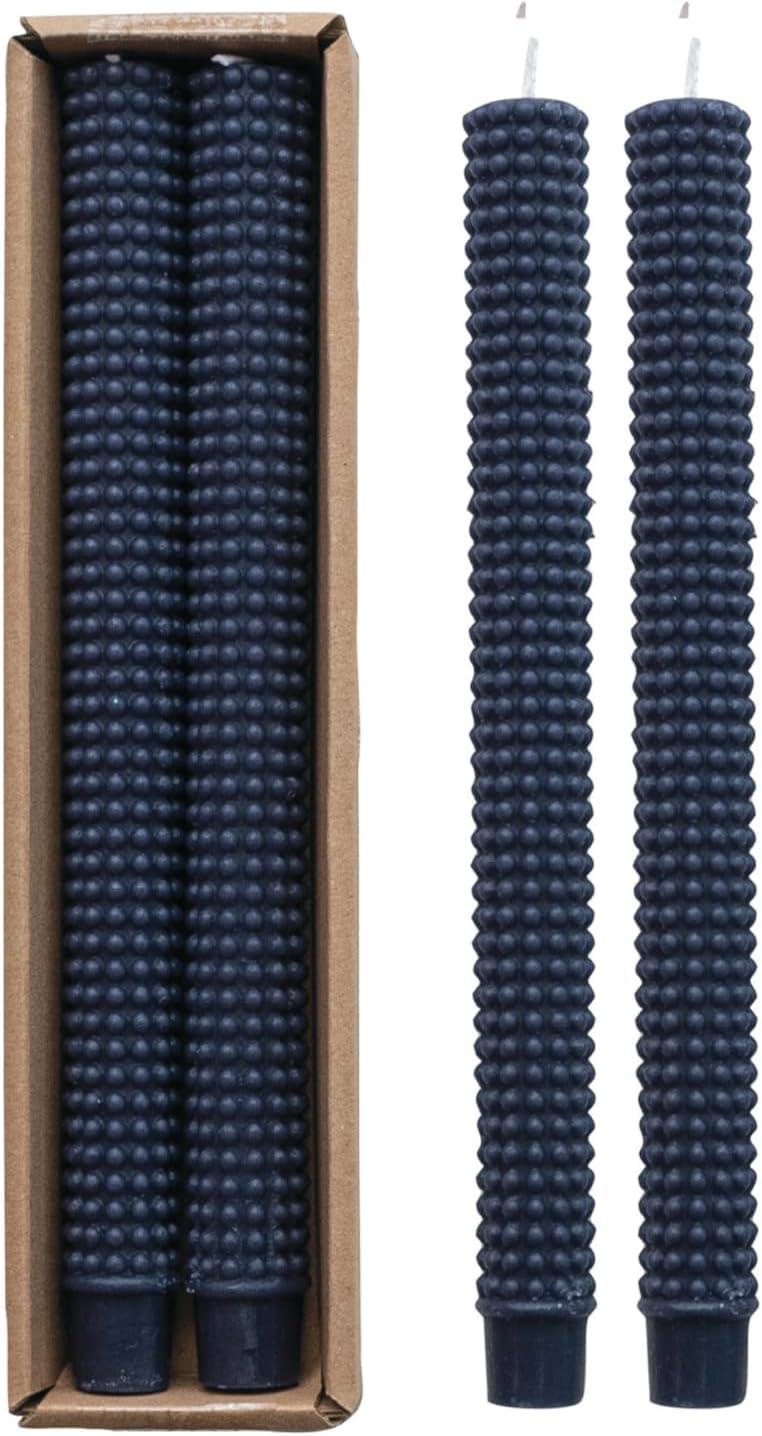 Creative Co-Op Hobnail Taper Candles in Box, Navy Blue, Set of 2