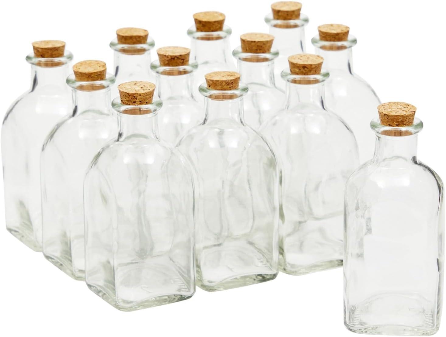 Juvale 12 Pack Clear Glass Bottles with Cork Lids, Tiny 4 oz Vintage Style Potion Vases for Flowers, DIY Crafts, Home Decor