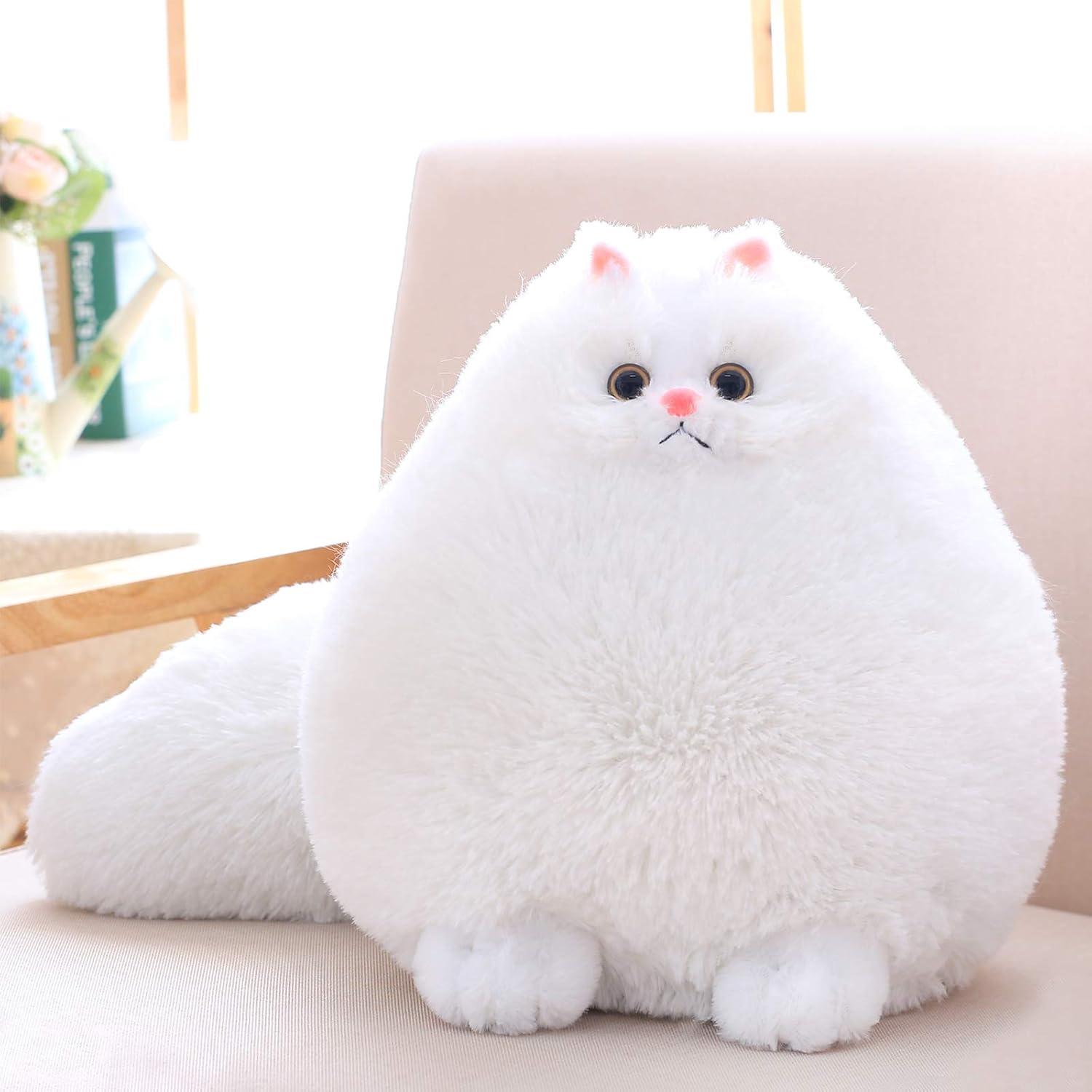 Fluffy White Persian Cat Plush Toy, 10 Inches