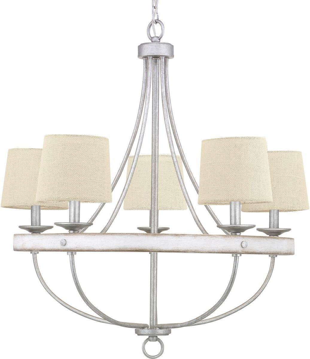 Progress Lighting Gulliver 5-Light Chandelier, Galvanized Finish, Wood Grained Texture Shade