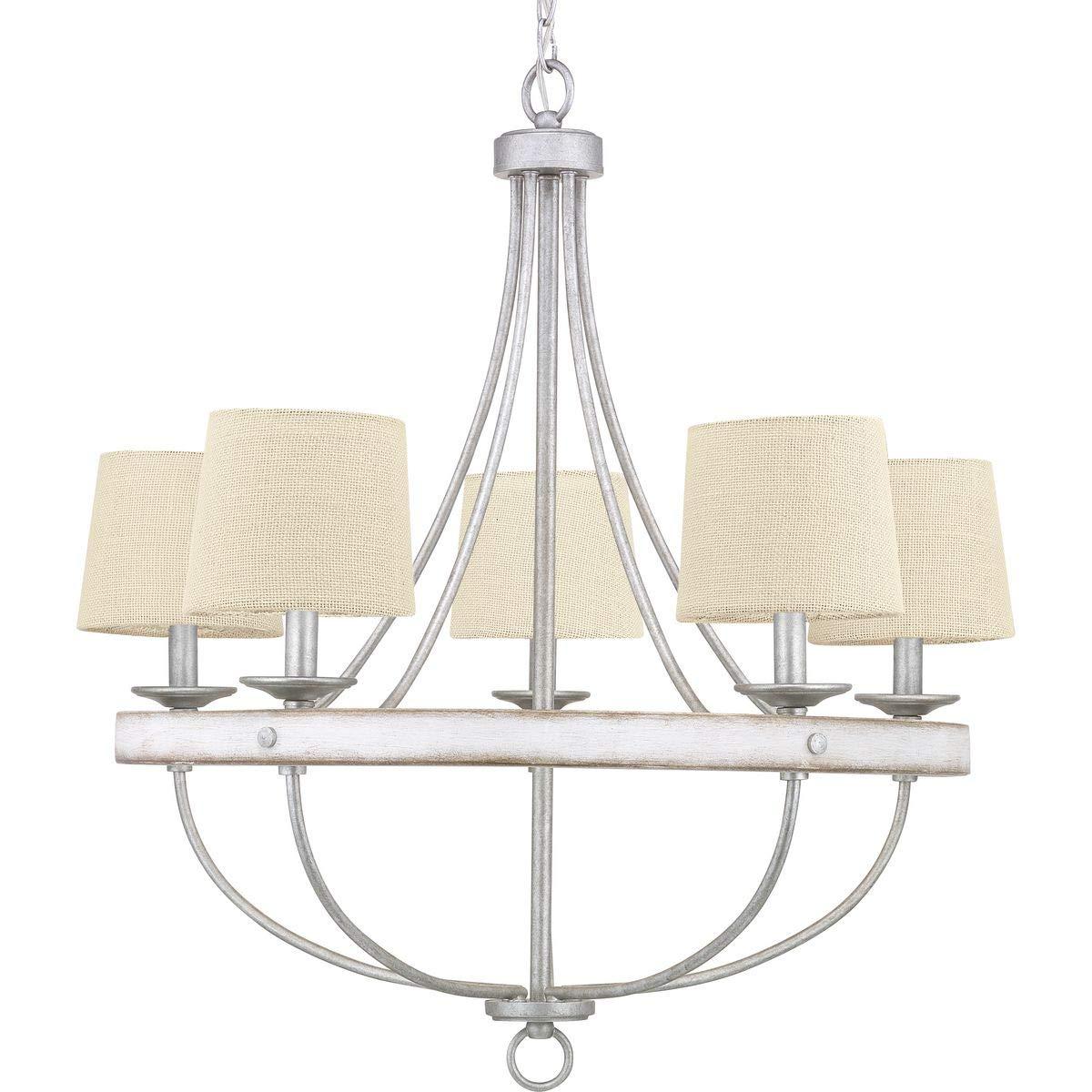Progress Lighting Gulliver 5-Light Chandelier, Galvanized Finish, Wood Grained Texture Shade
