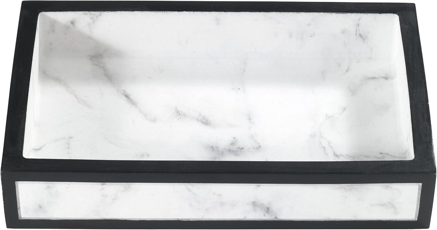 Jasper White and Black Marble-Look Resin Soap Dish