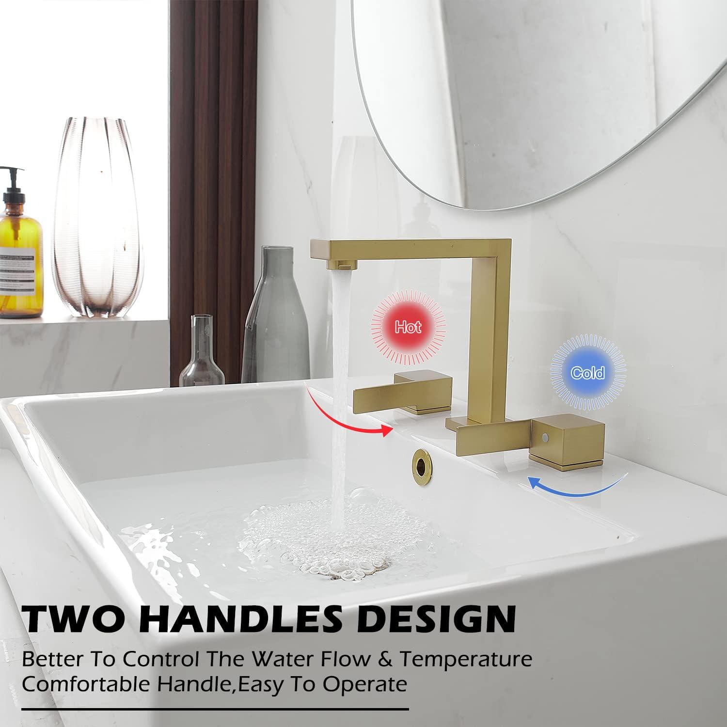 Brushed Gold Brass Double Handle Widespread Bathroom Faucet