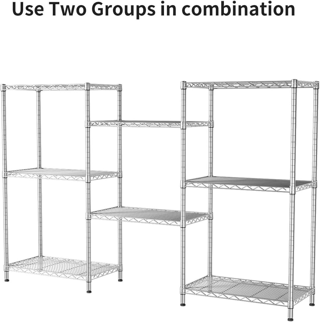 Silver Adjustable 4-Tier Wire Shelving Unit for Kitchen and Office