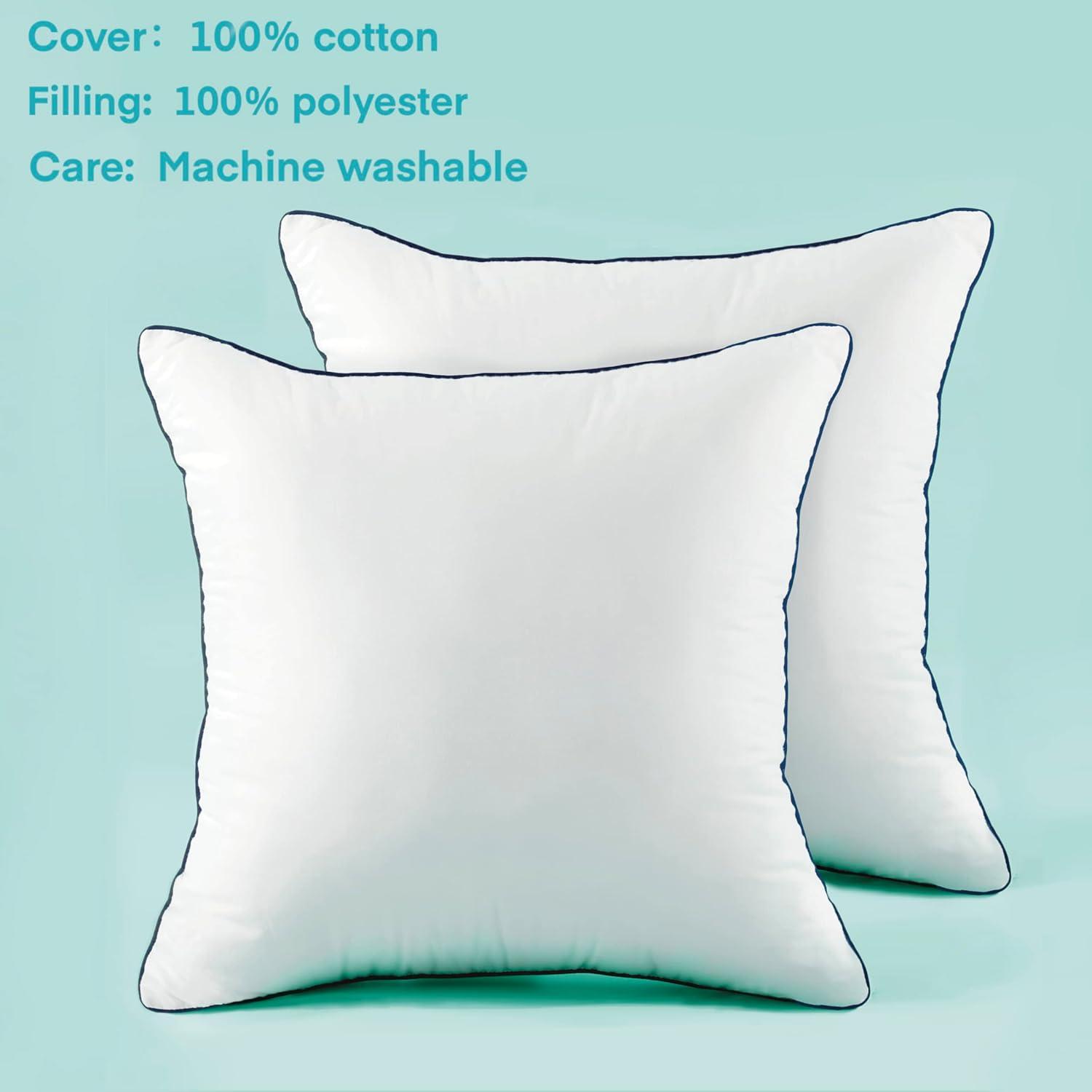 COOKEY Adult Throw Pillow Inserts 18" x 18" Set of 2, White Square Decorative Pillows for Couch.