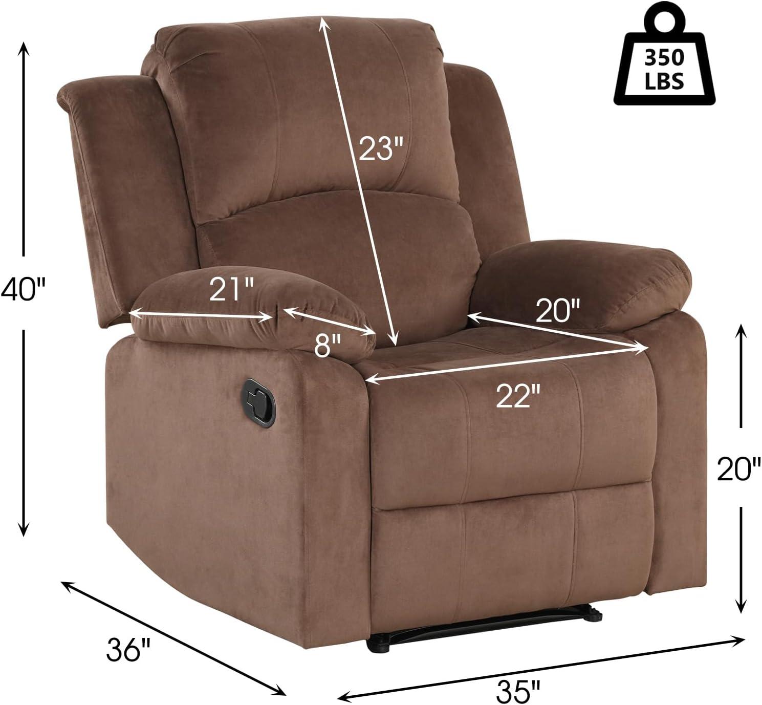 CANMOV Manual Recliner Chair, Soft Fabric Overstuffed Recliner Single Sofa Chair for Living Room Bedroom, Heavy Duty and Safety Reclining Mechanism, Light Brown