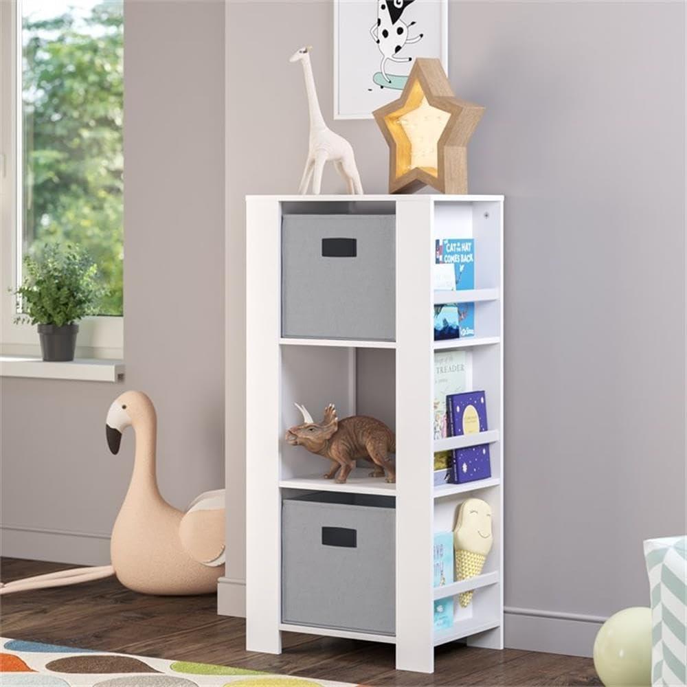 RiverRidge Home RiverRidge Kids Bookshelf and Toy Organizer Tower with 3 Cubbies and 6 Bookracks for Playroom, Nursery, and Reading Book Nook
