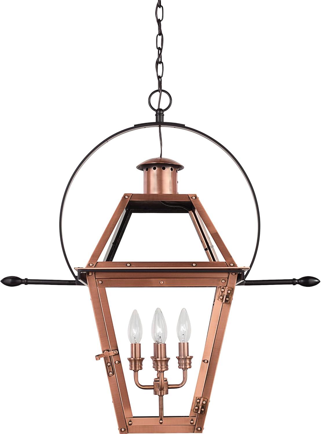 Aged Copper and Glass 4-Light Outdoor Pendant Lantern