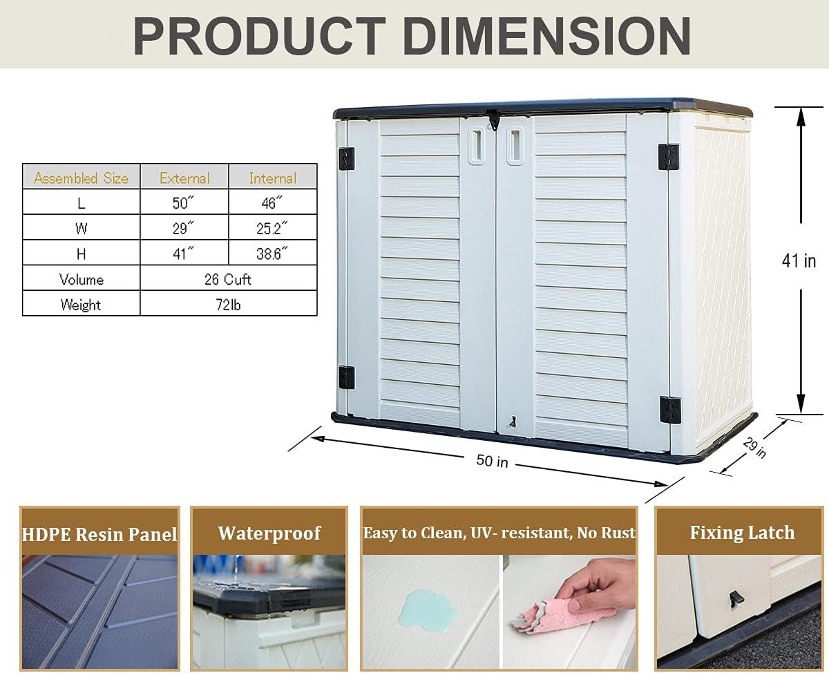 ADDOK 34 Cu.ft Outdoor Storage Shed, Horizontal Storage Unit Weather Resistance, Thick HDPE Resin Storage Cabinet for Backyards, Patio, Garden(White)