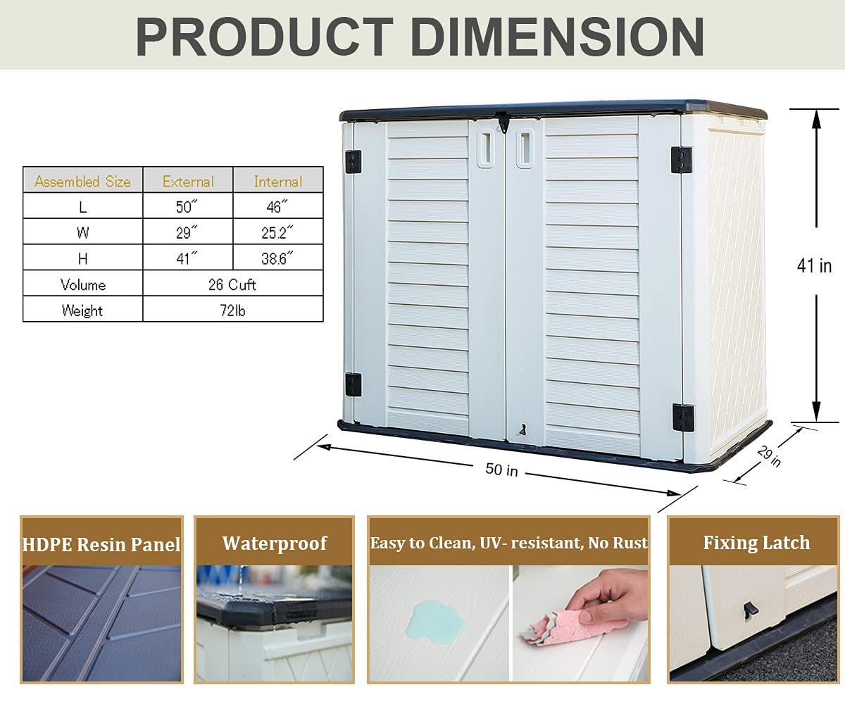 ADDOK 34 Cu.ft Outdoor Storage Shed, Horizontal Storage Unit Weather Resistance, Thick HDPE Resin Storage Cabinet for Backyards, Patio, Garden(White)