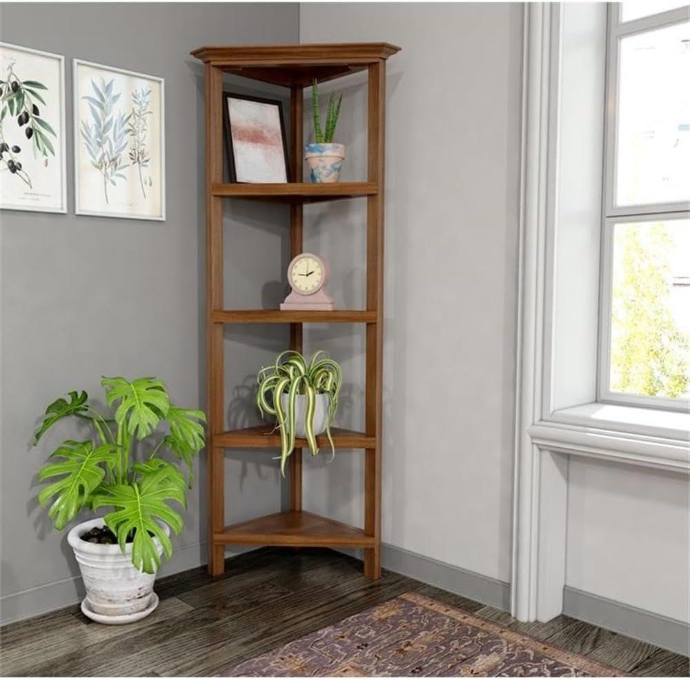 NewRidge 4-Tier Corner Wooden Bookcase Walnut