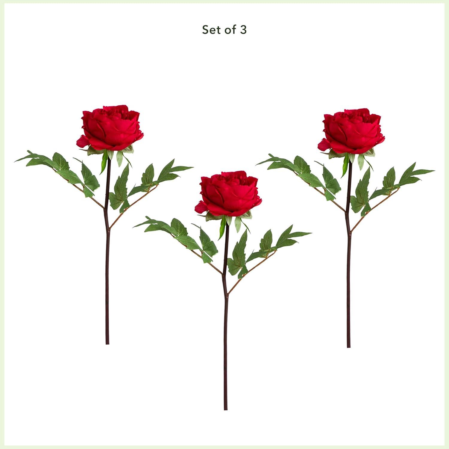 Red 20-Inch Artificial Peony Flower Stems Set of Three