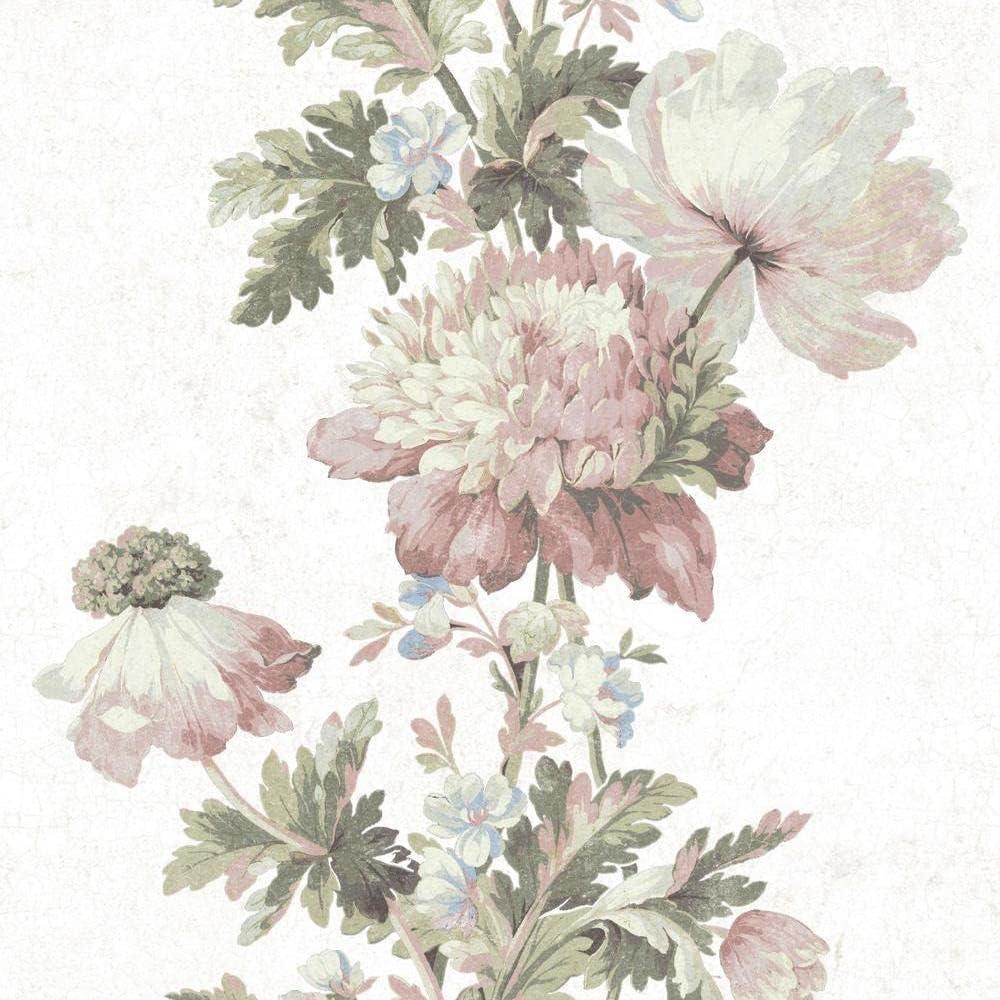 RoomMates Vintage Floral Stripe Peel and Stick Wallpaper Pink: Self-Adhesive Vinyl, Botanical Pattern, 28.3 Sq Ft Coverage