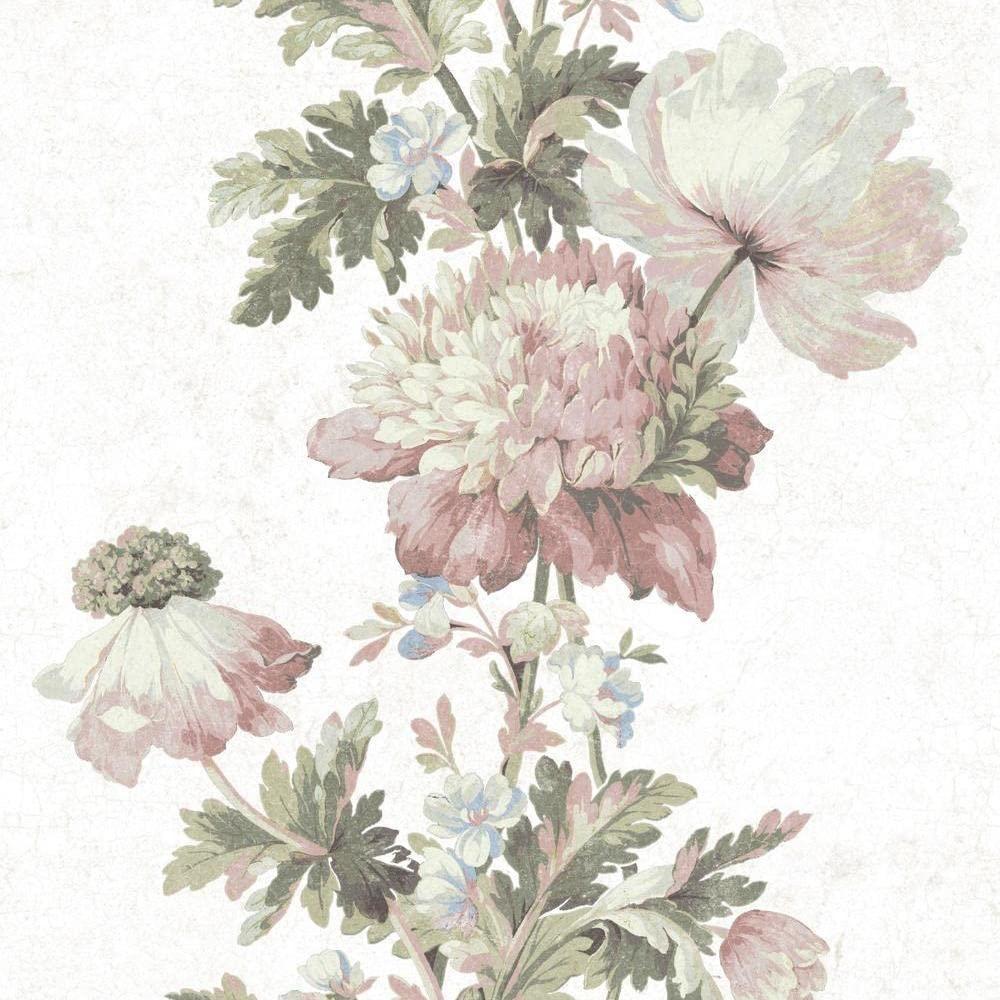 RoomMates Vintage Floral Stripe Peel and Stick Wallpaper Pink: Self-Adhesive Vinyl, Botanical Pattern, 28.3 Sq Ft Coverage