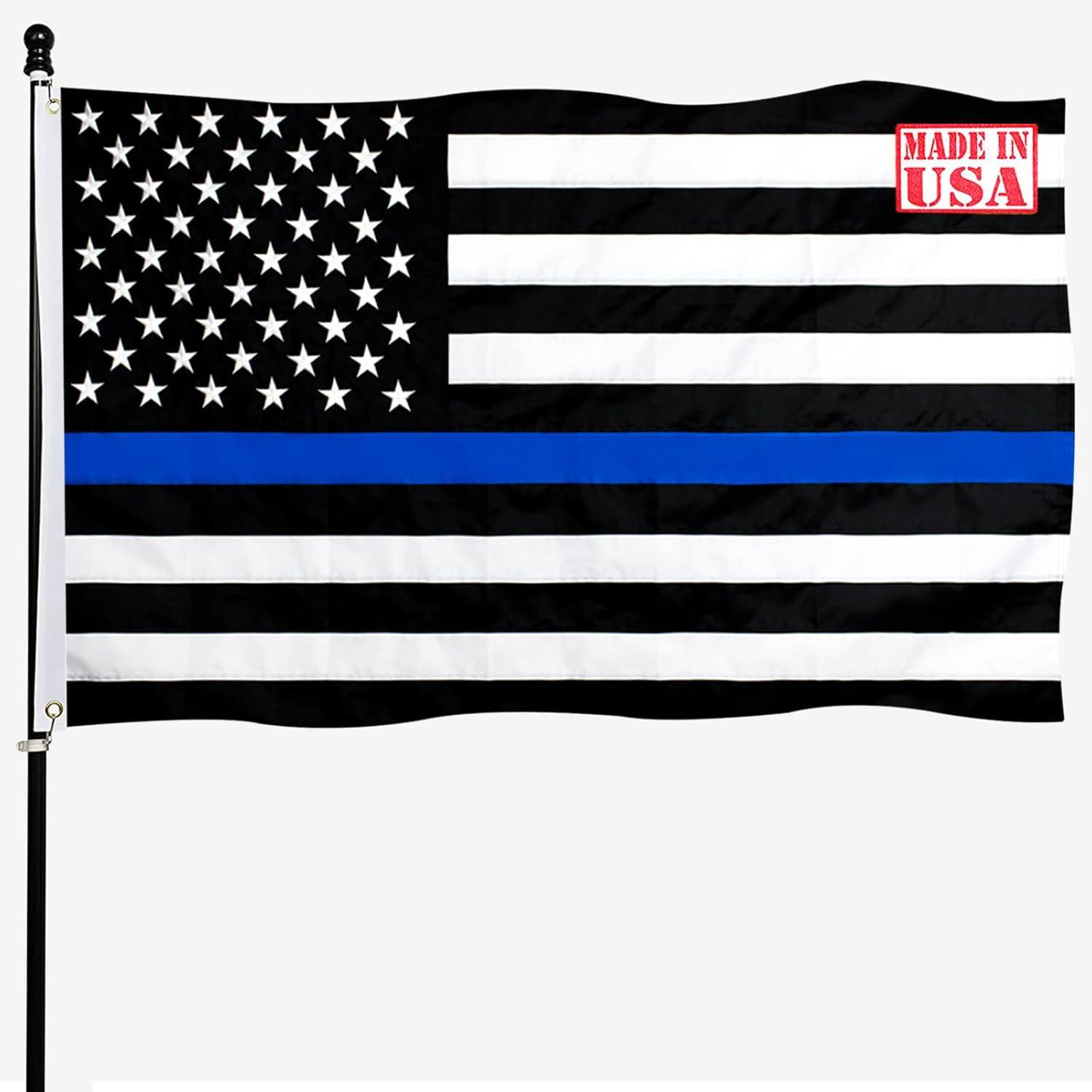 Thin Blue Line American Flags for Outside 3x5 US USA Police Flag Outdoor Vivid Color Fade Resistant Double Stitched Blue Line flag with Brass Grommets