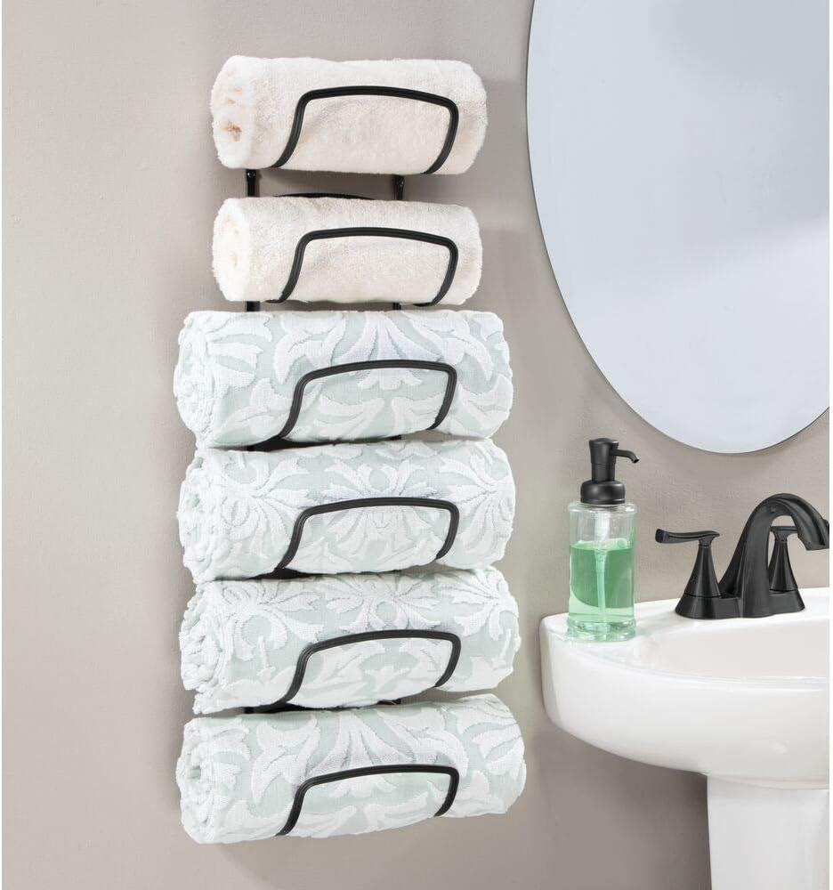 Black Steel Wall-Mounted Six-Tier Towel Rack