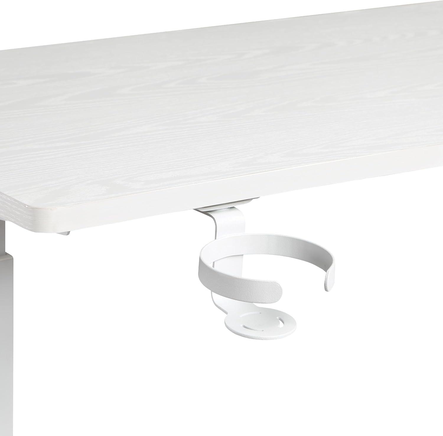 White Adjustable Height Standing Desk with USB Ports and Cup Holder